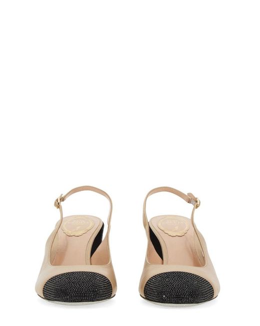 Rene Caovilla Natural Rhinestone-Embellished Slingback Shoes