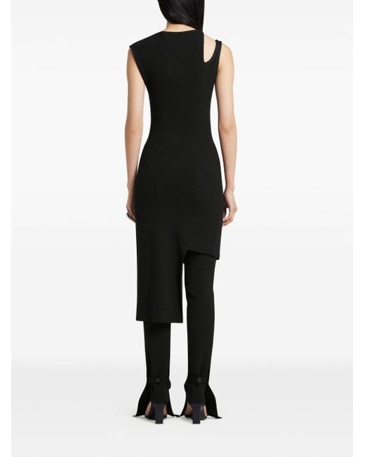 Courreges Asymmetrische Geribbelde Midi-Jurk in het Black