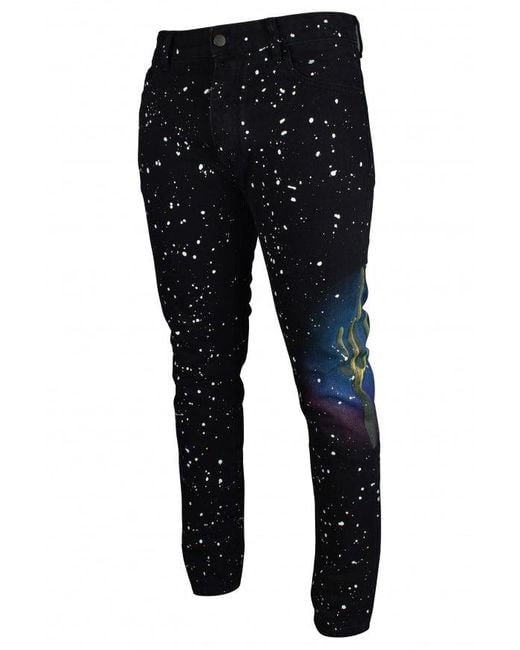 Palm Angels Black Distressed Graphic Print Jeans for men