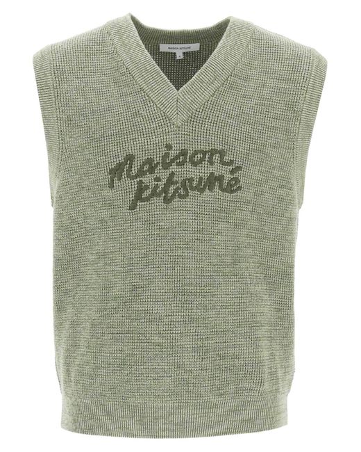 Maison Kitsuné "oversized Vest Met Geborduurd Logo in het Green voor heren