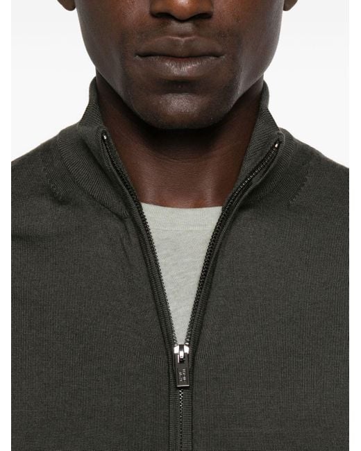 Emporio Armani Green Wool Zipped Cardigan for men