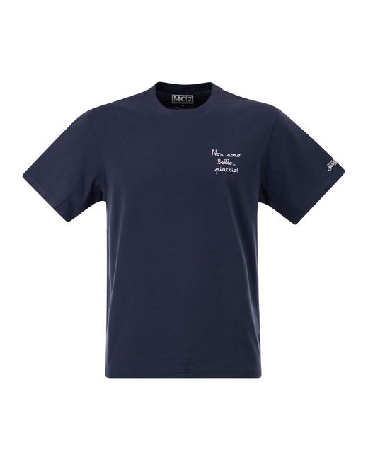 Mc2 Saint Barth Blue T Shirt With Embroidery On The Chest