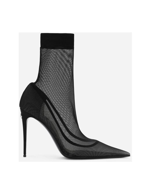 Dolce & Gabbana Stretch Tulle Ankle Boots in Black | Lyst