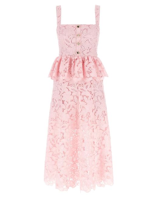 Self-Portrait Pink Lace Peplum Midi' Dress