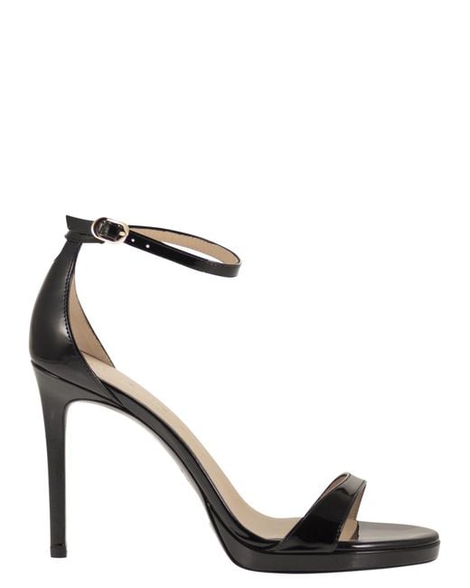 Stuart Weitzman Black Shiny Leather Platform Sandals With Stiletto Heel
