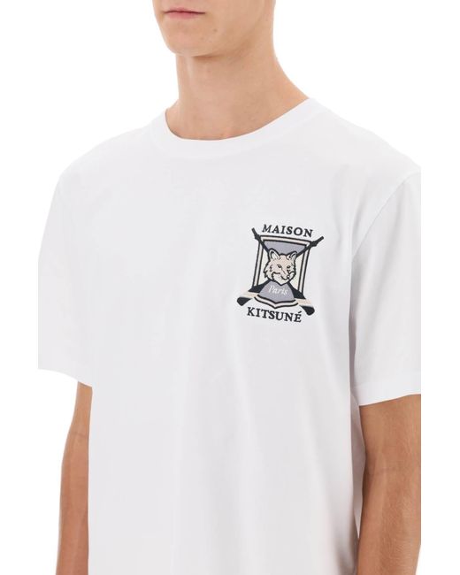 Maison Kitsuné College Fox Geborduurd T-shirt in het White voor heren