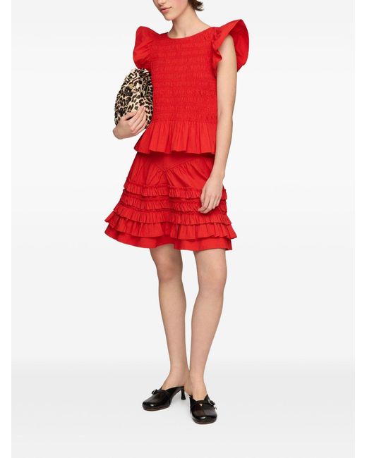 Ganni Red Round Neck Top