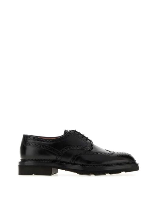 Santoni Black Leather Emil Lace Up Shoes