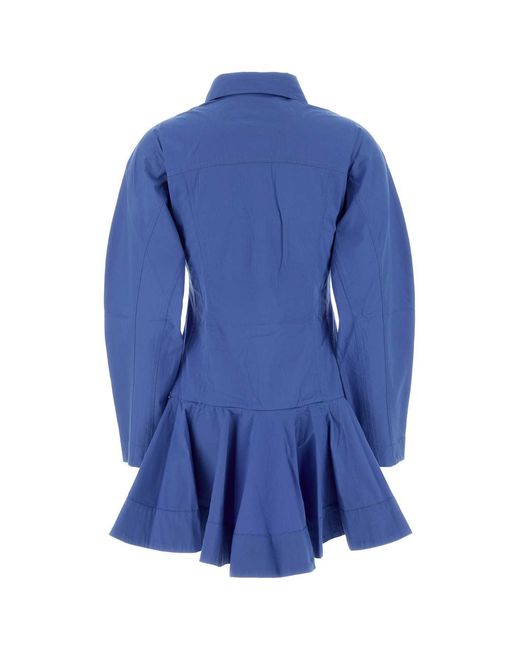 Ganni Cerulean Blue Stretch Poplin Mini Shirt Dress