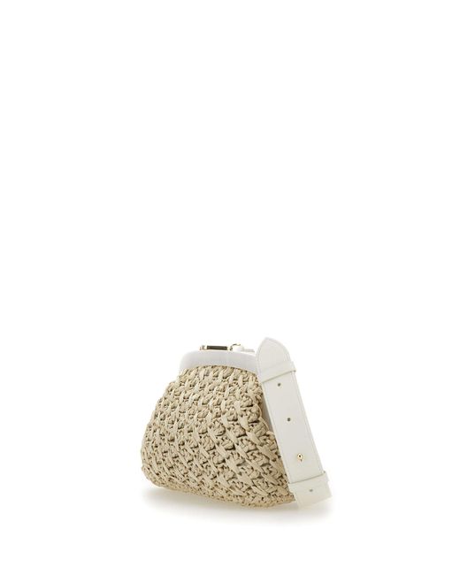 Marella Natural Shiny Raffia Handbag With Snap Closure