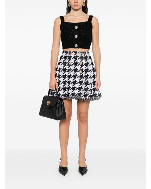 Balmain Black Button-Embellished Cropped Top