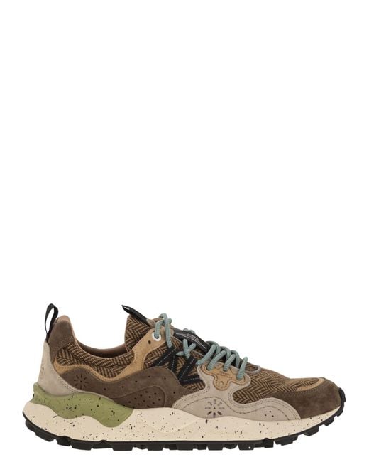Flower Mountain Brown Yamano 3 Suede And Fabric Sneakers for men