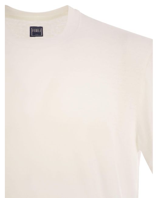 Fedeli Stretch Leinen kurzärmeliges T -Shirt in White für Herren