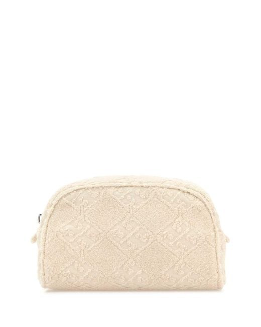 Tory Burch Natural Ivory Terry Fabric Ella Beauty Case