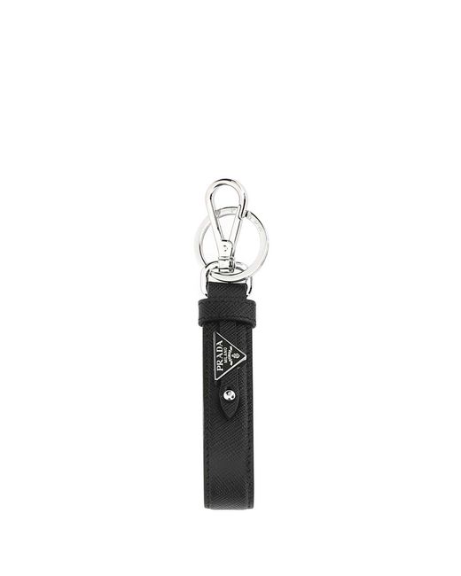 Prada Black Leather Key Ring for men