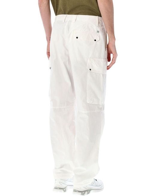 C P Company White Microreps Fabric Cargo Pants for men