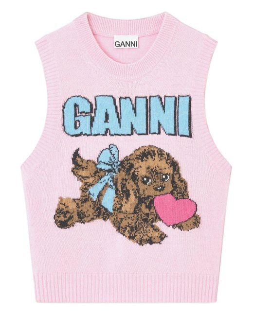 Ganni Puppy Love Wool Vest in het Pink