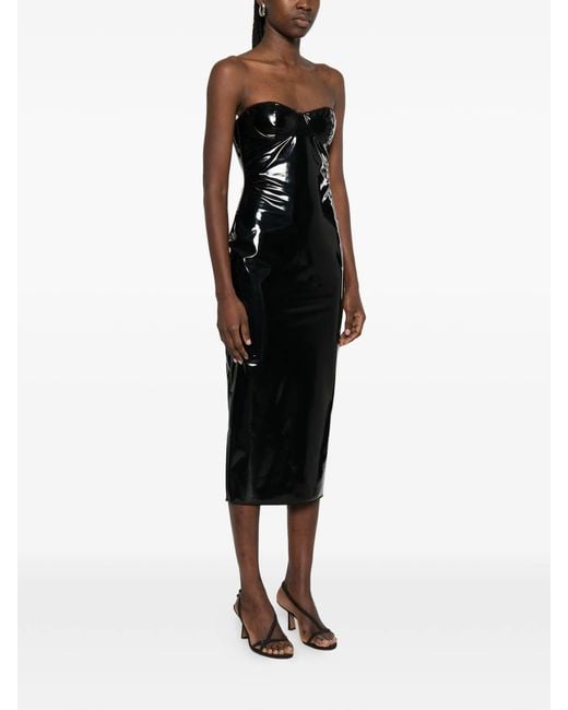Oseree Black Strapless Midi Dress