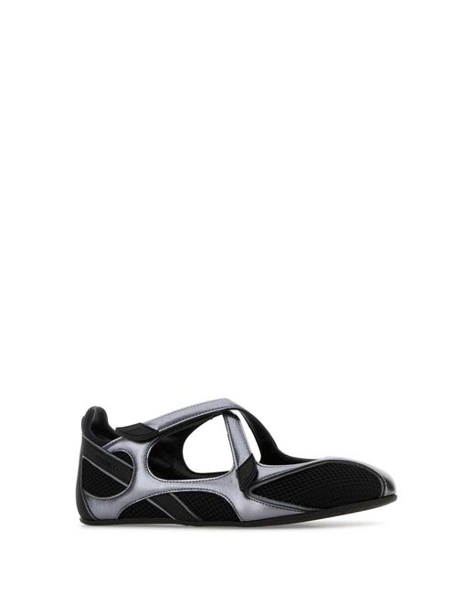 The Attico Black Mesh And Leather Ballerinas
