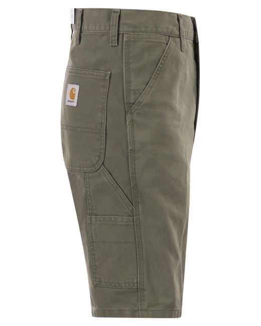 Carhartt Green Denim Bermuda Shorts With Logo On The Back