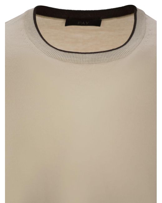 Fay Natural Cotton Crew Neck Jumper for men