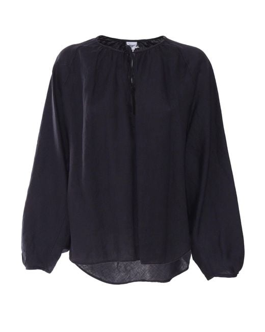 Aspesi Blue Relaxed Fit Linen Top With Voluminous Sleeves