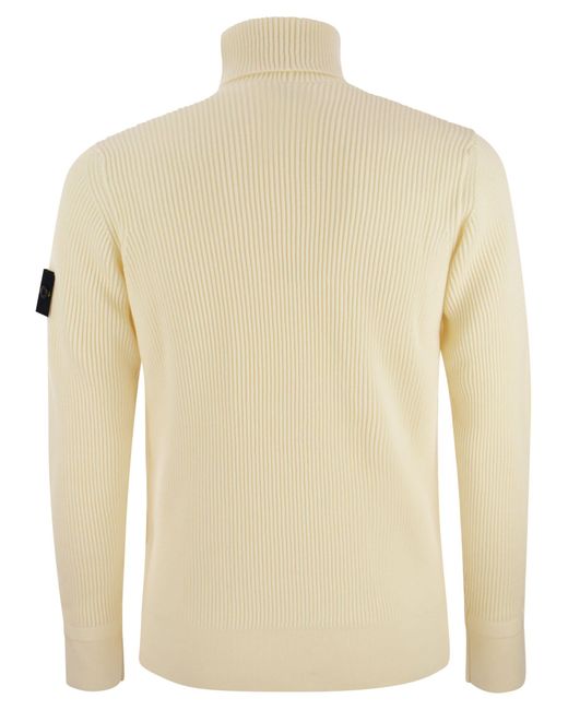 Stone Island Natural Ribbed Turtleneck Sweater In Wool for men