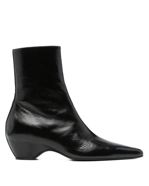 Khaite Black Arizona Pointed-Toe Calf Leather Ankle Boots
