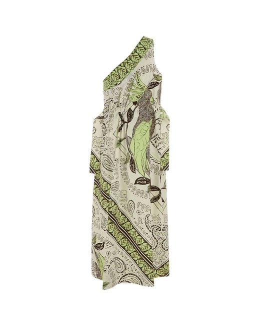 Tory Burch White Printed Stretch Cotton One-shoulder Dress