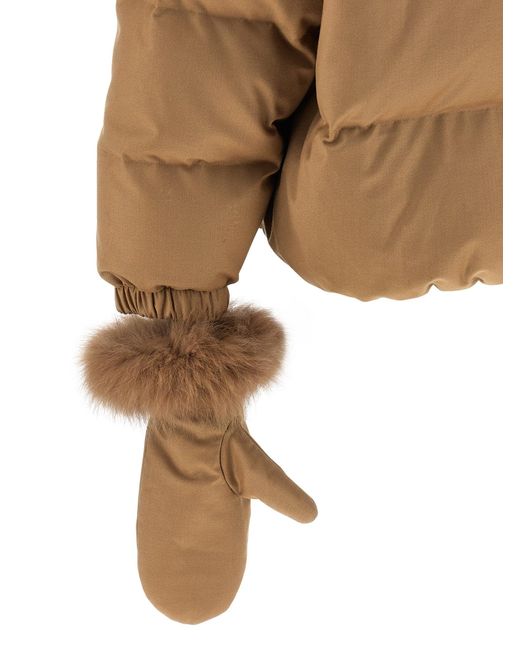 Yves Salomon Brown Down Jacket With Mittens