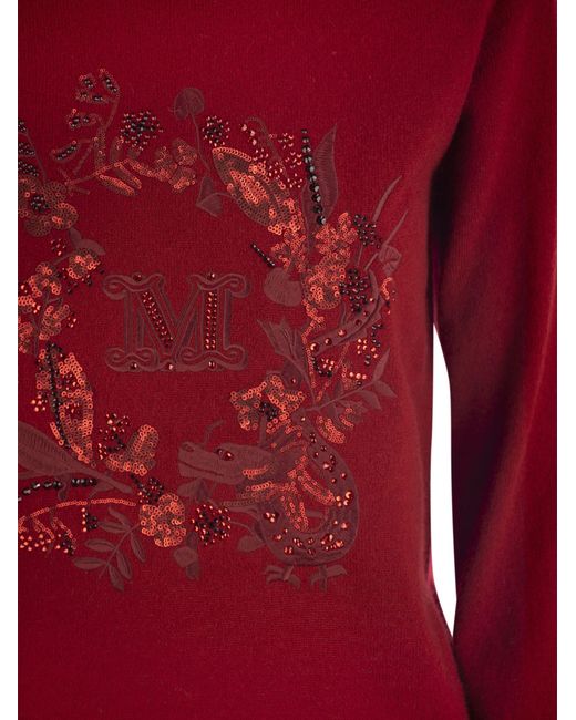 Max Mara Bari Wol En Cashmere Sweater Met Borduurwerk in het Red