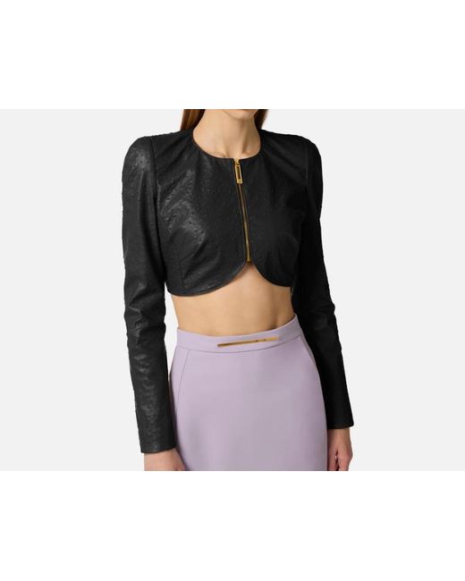 Elisabetta Franchi Black Ostrich Print Jacket