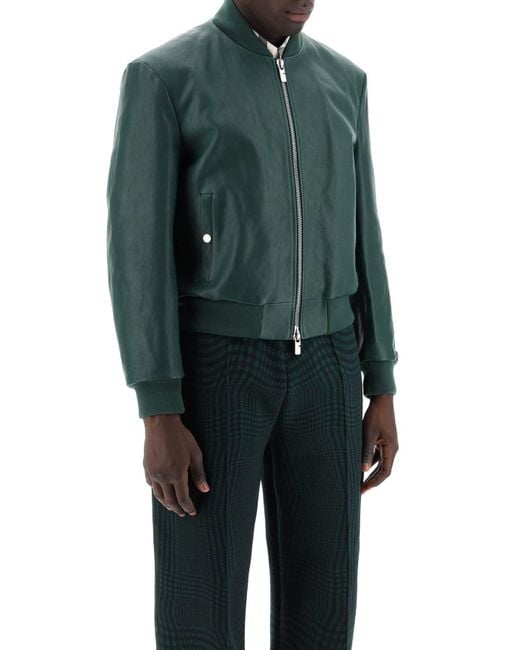 Burberry Green Leather Bomber Jacket for men