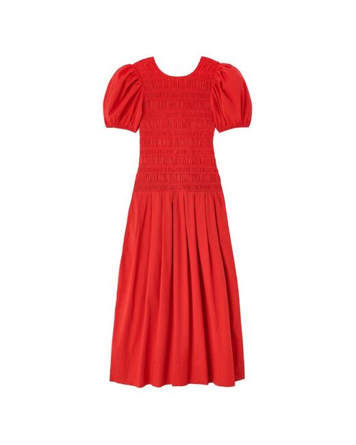 Ganni Red Organic Cotton Midi Dress