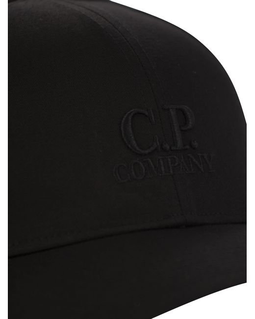 C P Company Black Hat With Visor And Embroidered Logo for men