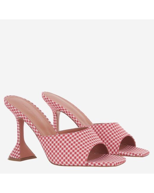 AMINA MUADDI Pink Lupita Open-Toe Sandals With Chunky Heel And Gingham Pattern