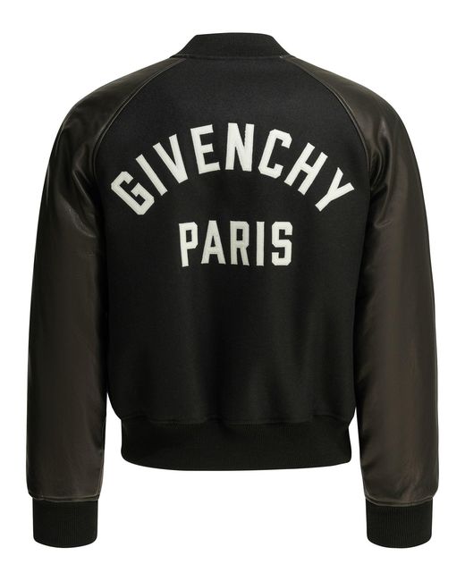 Givenchy Black Wool Bomber Jacket With Reverse Logo