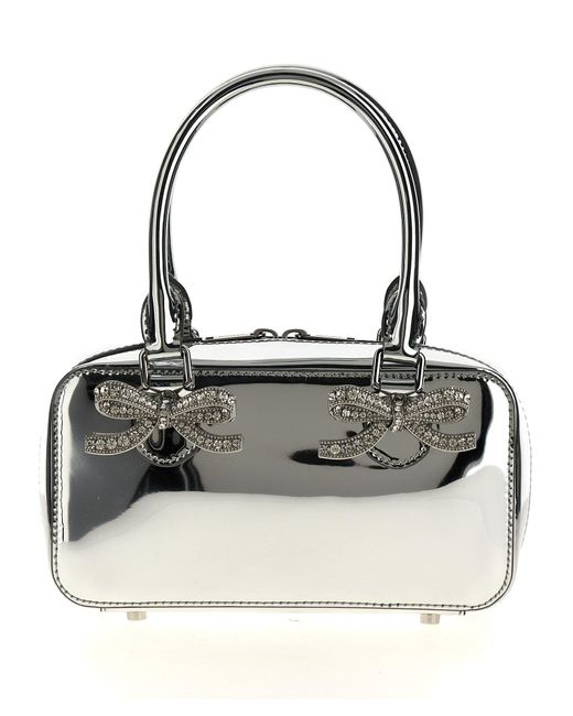 Self-Portrait Black Self -Porträt 'Metallic Silver Leder Mini -Tasche' Handtasche
