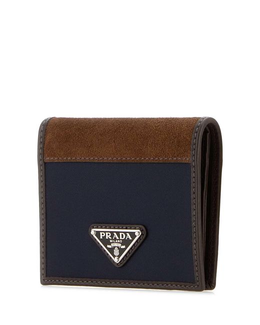 Prada Blue Two-Tone Fabric And Suede Wallet for men