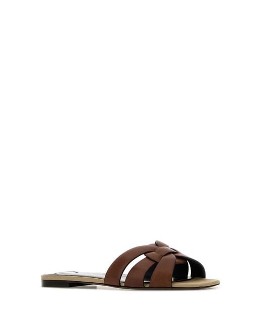 Saint Laurent Brown Leather Slippers