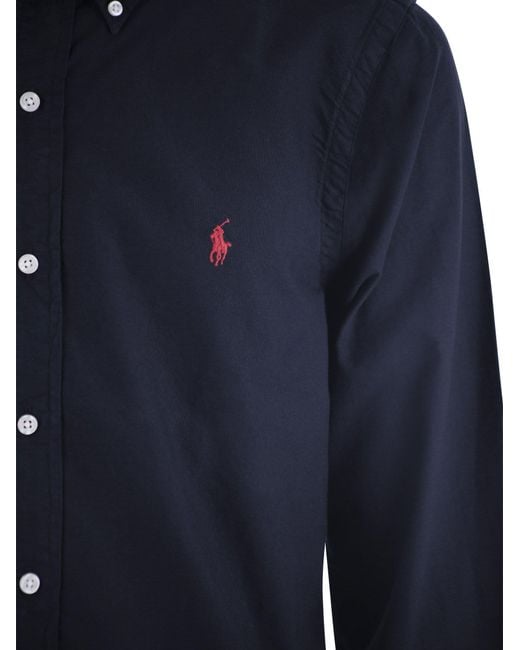 Polo Ralph Lauren Blue Custom Fit Garment Dyed Oxford Shirt