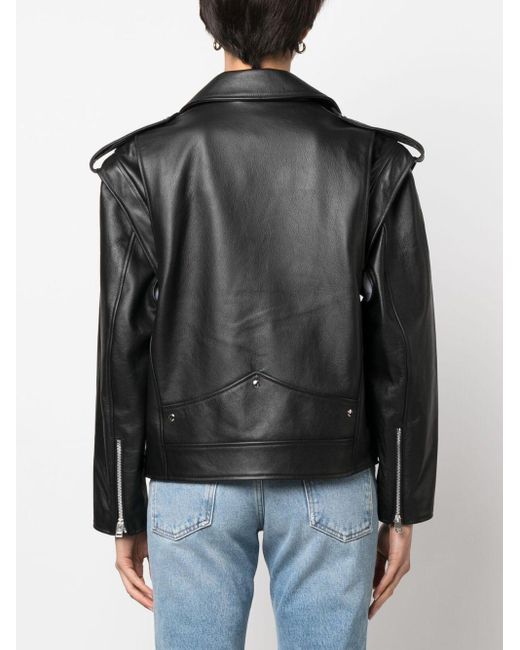 ARMARIUM Black Off-Centre Zip Leather Jacket