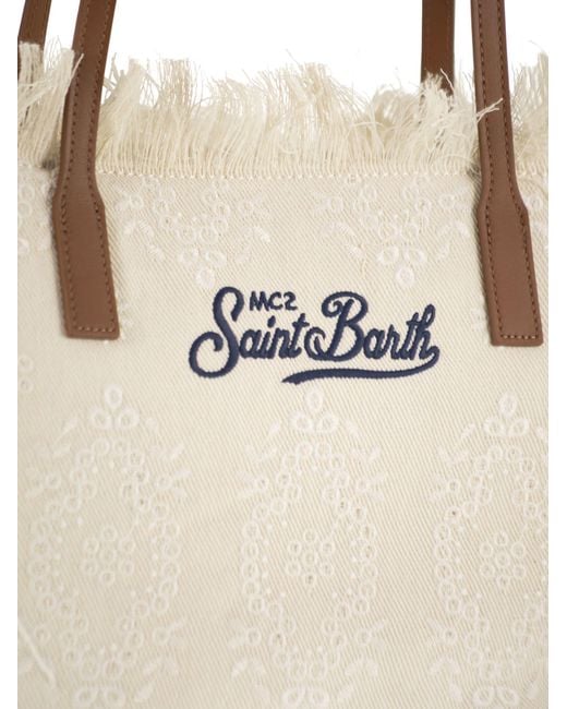 Mc2 Saint Barth Natural City Sangallo Shopper Bag With Embroidered Logo