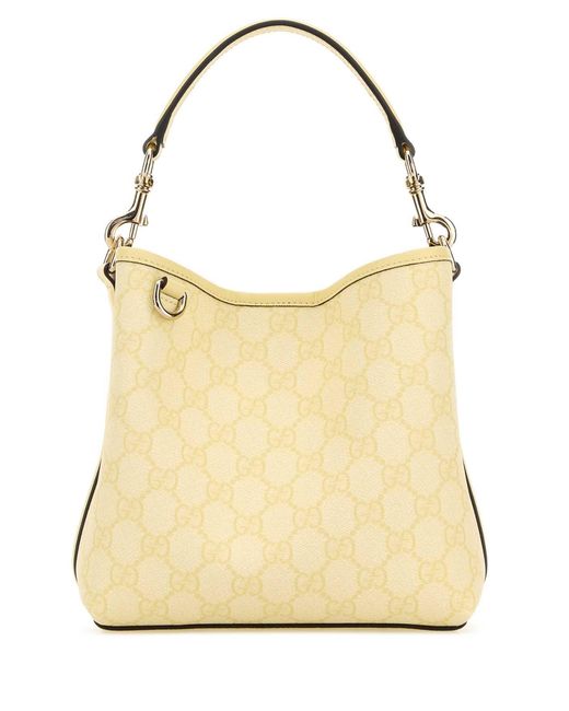 Gucci Natural Printed Canvas Gg Emblem Bucket Bag