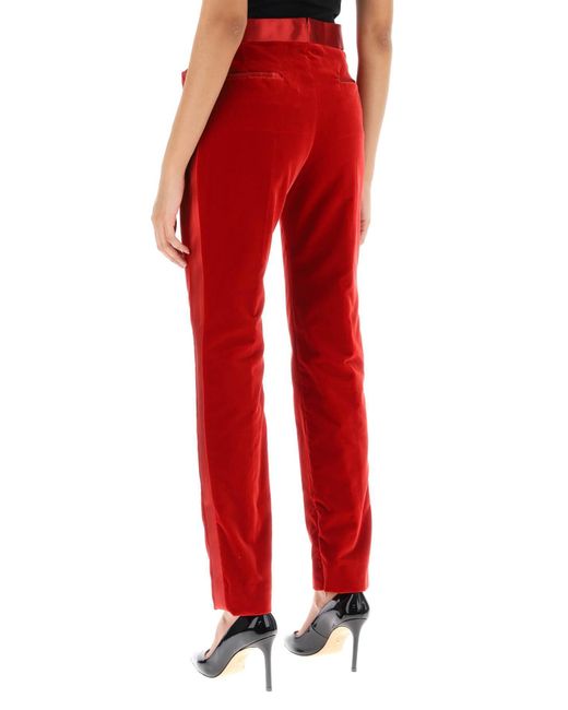 Tom Ford Red Velvet Hosen mit Satinbändern