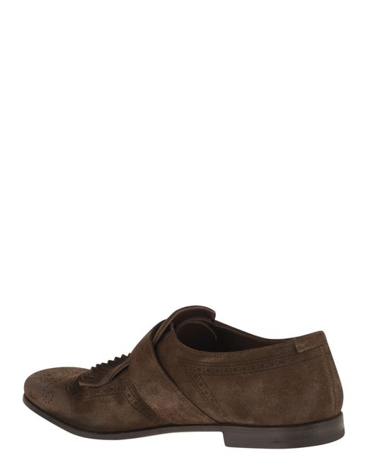 Church's Brown Shanghai Suede Monk Strap With Fringe Detail