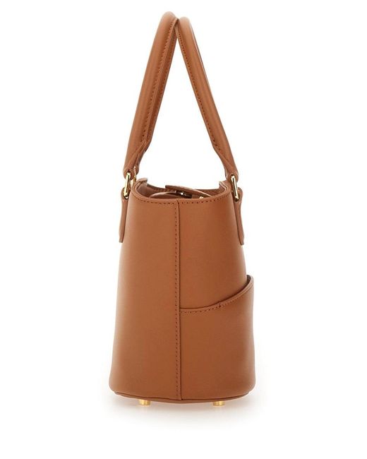 Self-Portrait Brown Leather Tote Bag With Charm