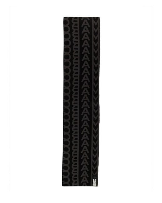 Marc Jacobs Black Monogram Knit Scarf Wool