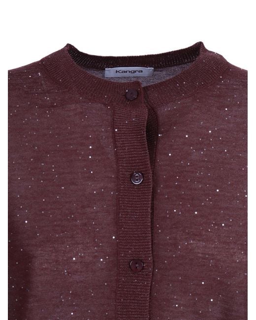 Kangra Cashmere Purple Cropped Button Sequined Cardigan