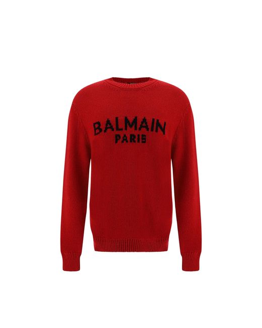 Balmain Logo Wollpullover in Red für Herren